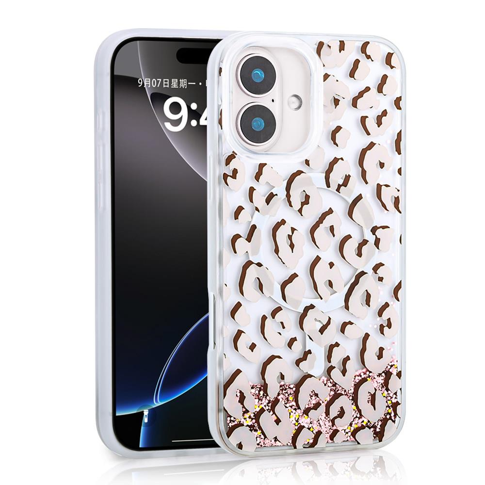 Apple iPhone 16 Kılıf Sıvılı Simli Baskılı Şeffaf Arka Yüzey Zore Mossa Silikon Kapak