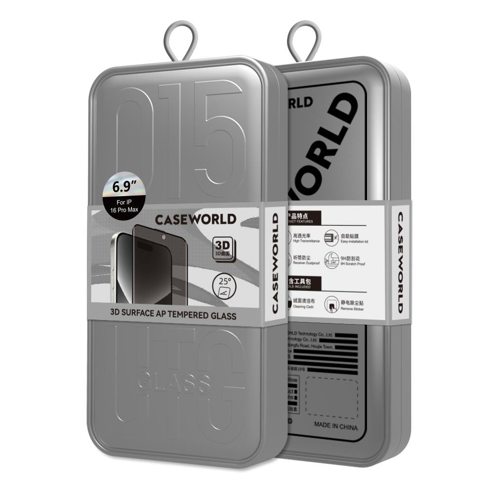 Apple iPhone 16 Plus CaseWorld 0.25mm Privacy 3D Temperli Cam Ekran Koruyucu + Uygulama Aparatlı
