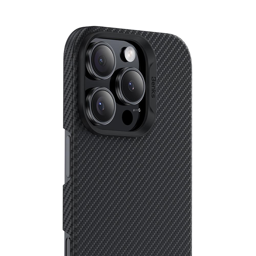 Apple iPhone 16 Pro Kılıf Benks M-safe Şarj Özellikli Metal Kamera Çerçeveli Magnetik ArmorAir 600D Kevlar Fiber Kapak