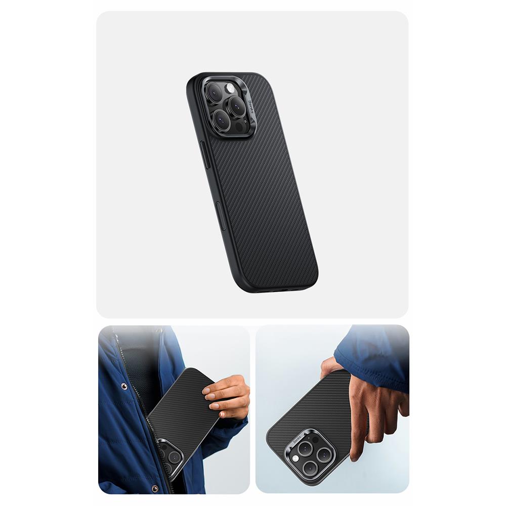 Apple iPhone 16 Pro Kılıf Karbon Fiber M-safe Şarj Özellikli Kamerra Kontrol Butonlu Benks Hybrid ArmorPro 600D Kevlar Kapak