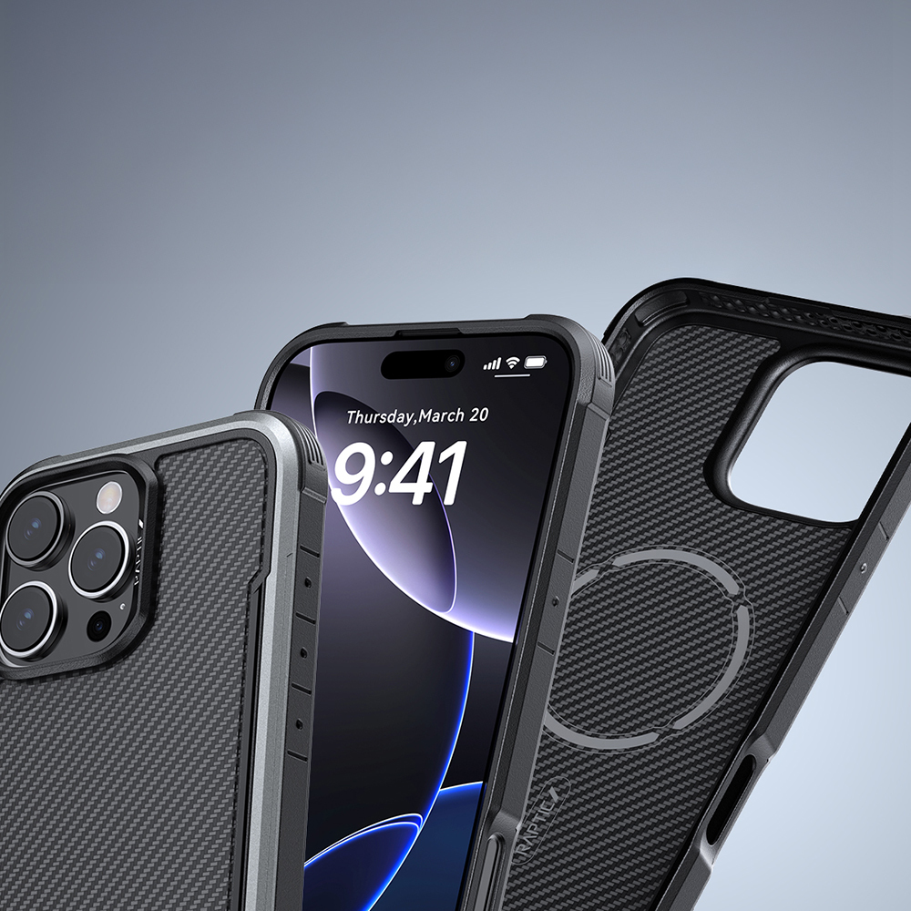 Apple iPhone 16 Pro Max Kılıf M-safe Şarj Özellikli Airbagli Raptic Apex Serisi Karbon Fiber Tasarımlı Kapak