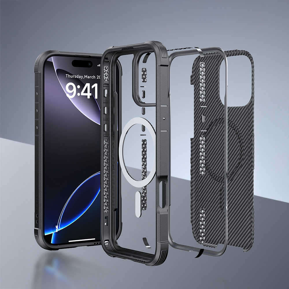 Apple iPhone 16 Pro Max Kılıf M-safe Şarj Özellikli Airbagli Raptic Apex Serisi Karbon Fiber Tasarımlı Kapak