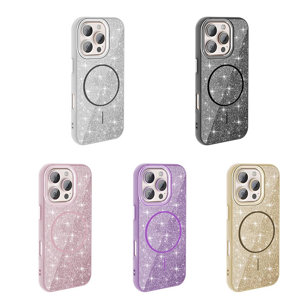 Apple iPhone 16 Pro Max Kılıf Magsafe Şarj Özellikli Parlayan Simli Zore Okso Kapak