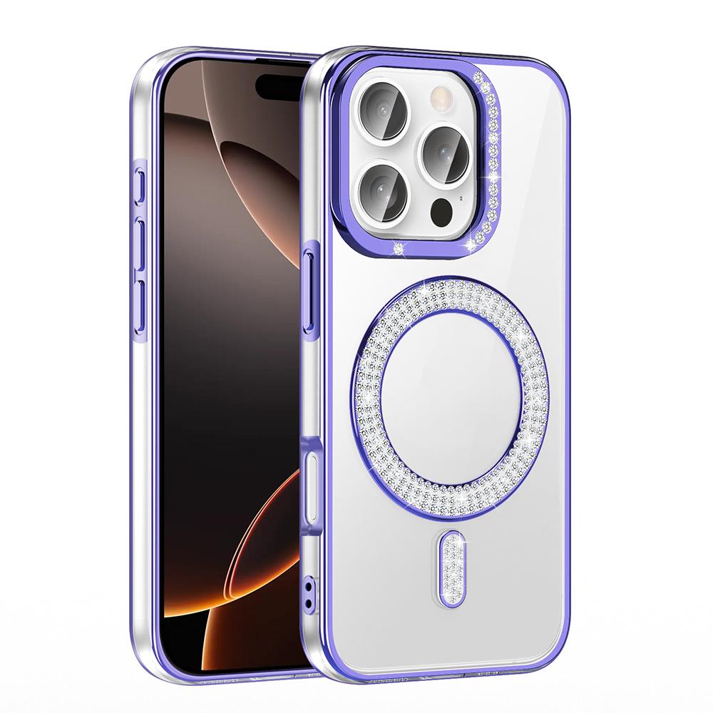 Apple iPhone 16 Pro Max Kılıf Pırlanta Taş Tasarımlı Magsafe Şarj Özellikli Zore Karetta Silikon Kapak