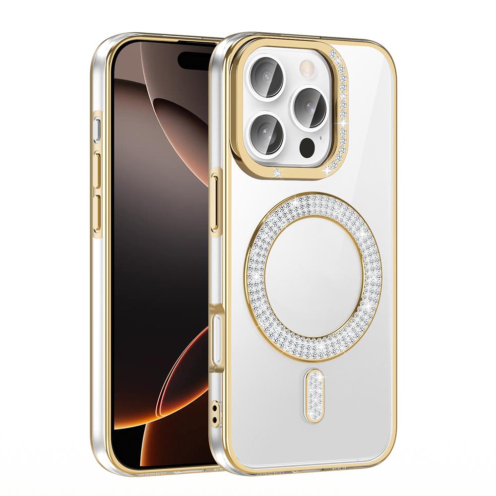 Apple iPhone 16 Pro Max Kılıf Pırlanta Taş Tasarımlı Magsafe Şarj Özellikli Zore Karetta Silikon Kapak