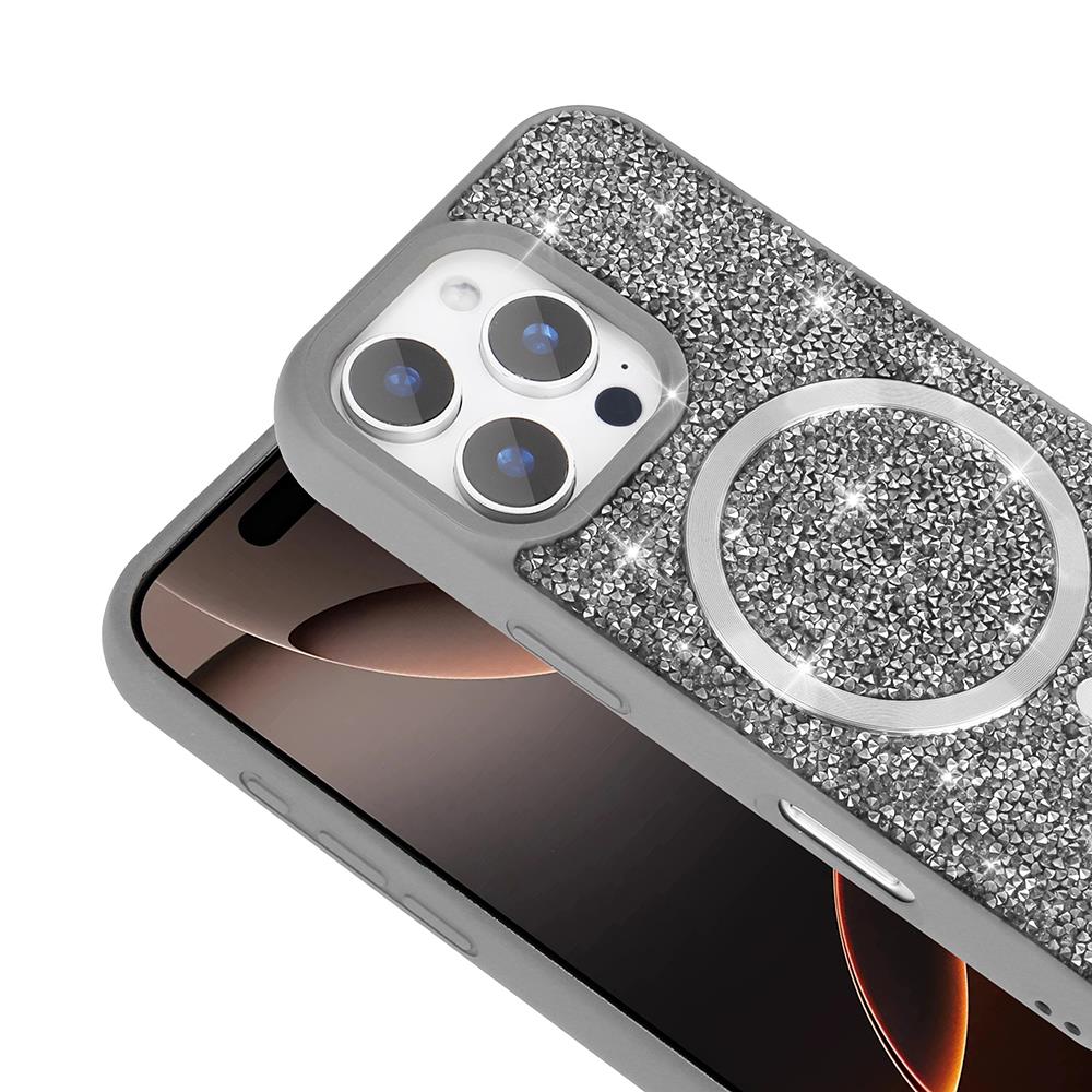Apple iPhone 16 Pro Max Kılıf Pırlanta Tasarımlı Magsafe Şarj Özellikli Zore Mozaik Silikon Kapak