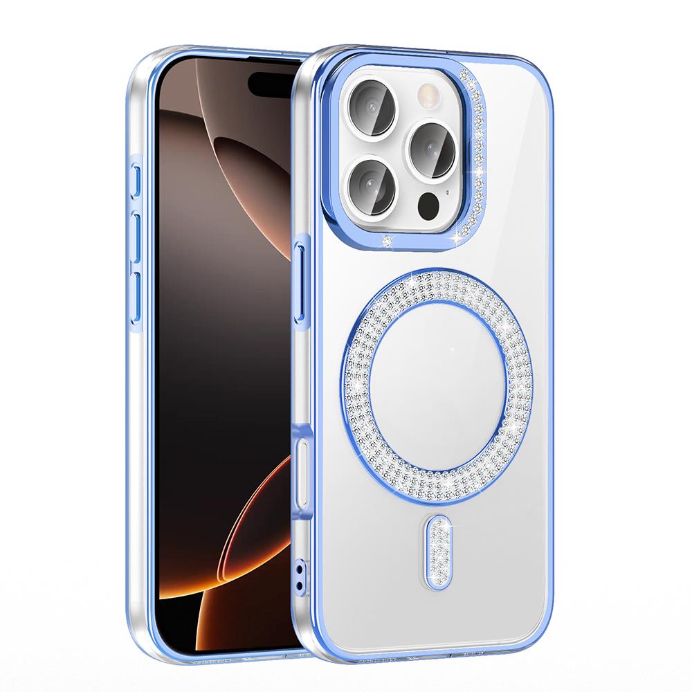 Apple iPhone 16 Pro Max Kılıf Pırlanta Taş Tasarımlı Magsafe Şarj Özellikli Zore Karetta Silikon Kapak
