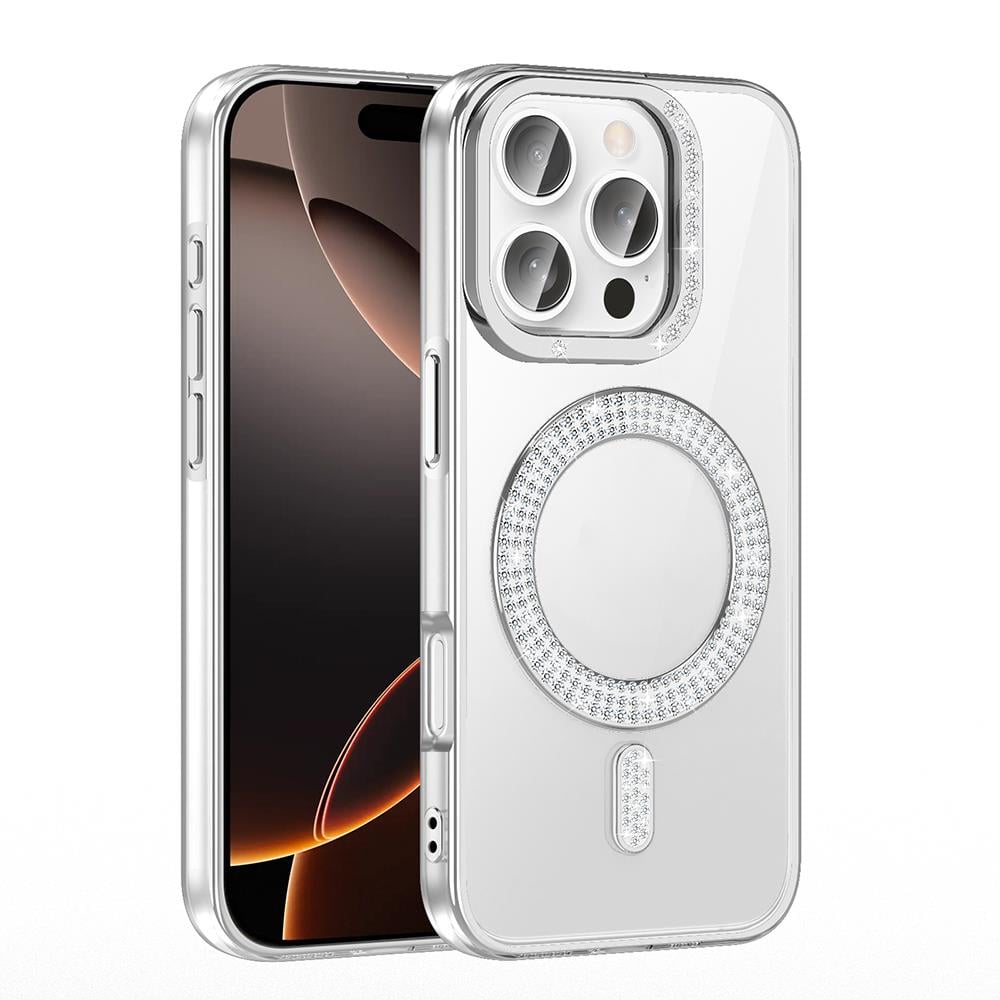 Apple iPhone 16 Pro Max Kılıf Pırlanta Taş Tasarımlı Magsafe Şarj Özellikli Zore Karetta Silikon Kapak