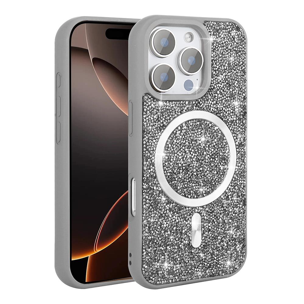 Apple iPhone 16 Pro Max Kılıf Pırlanta Tasarımlı Magsafe Şarj Özellikli Zore Mozaik Silikon Kapak