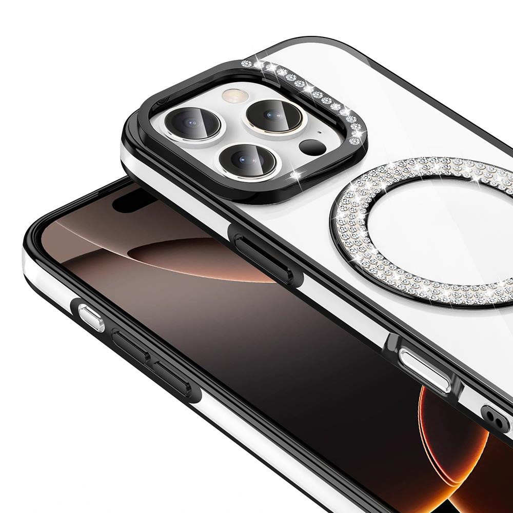 Apple iPhone 16 Pro Max Kılıf Pırlanta Taş Tasarımlı Magsafe Şarj Özellikli Zore Karetta Silikon Kapak