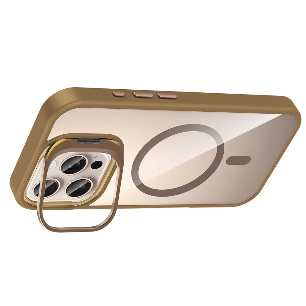 Apple iPhone 16 Pro Max Kılıf Standlı ve Kamera Lens Hediyeli M-Safe Şarj Özellikli Zore Etro Kapak