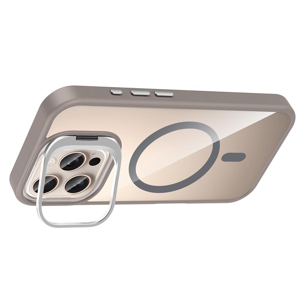 Apple iPhone 16 Pro Max Kılıf Standlı ve Kamera Lens Hediyeli M-Safe Şarj Özellikli Zore Etro Kapak