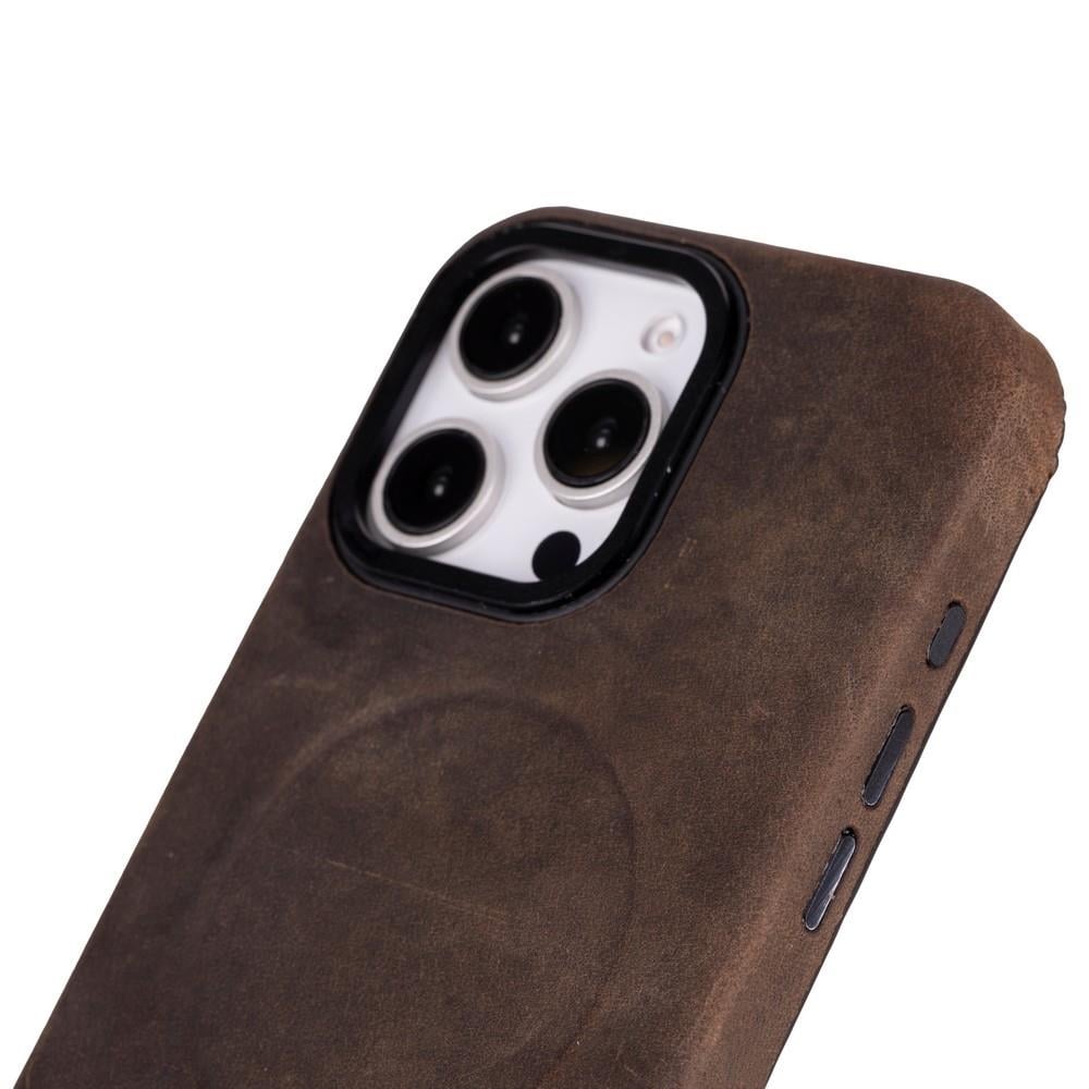 Apple iPhone 16 Pro Max uyumlu, Hakiki Deri, El Yapımı Kılıf, Antik Kahve