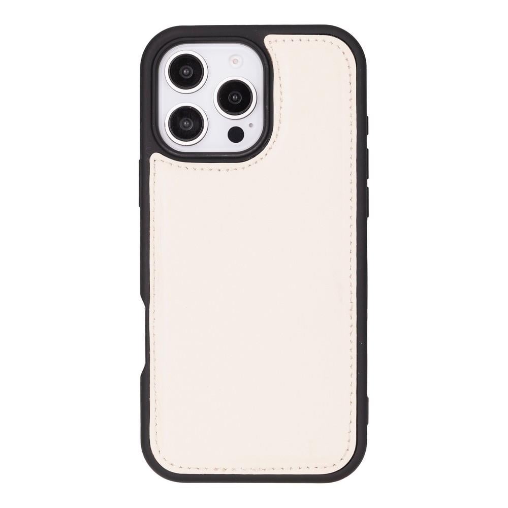 Apple iPhone 16 Pro uyumlu, Hakiki Deri, El Yapımı, Cüzdanlı Kılıf, Krem Renk
