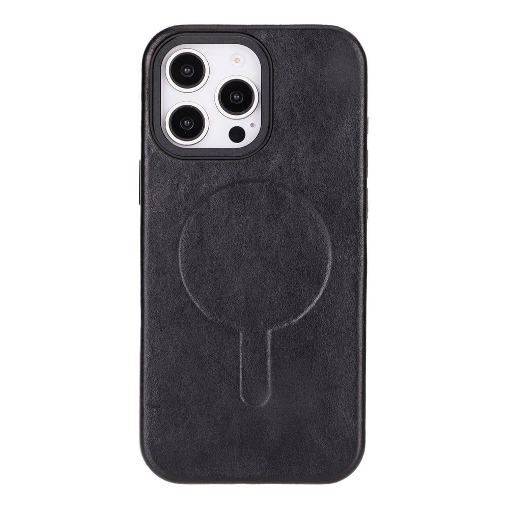 Apple iPhone 16 Pro uyumlu, Hakiki Deri, El Yapımı Kılıf, Siyah