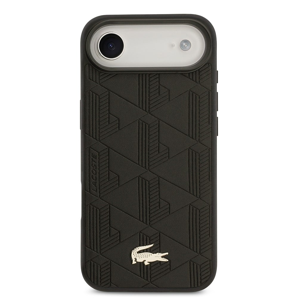 Apple iPhone 17 Air Kılıf Lacoste Orjinal Lisanslı M-safe Şarj Özellikli PU Deri Tasarımlı Karışık Monogram Desenli Kapak