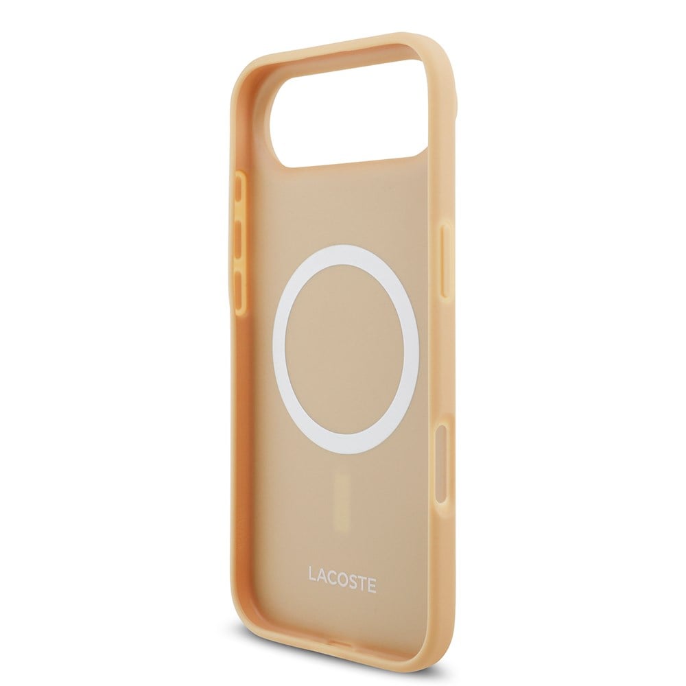 Apple iPhone 17 Air Kılıf Lacoste Orjinal Lisanslı M-safe Şarj Özellikli PU Deri Tasarımlı Karışık Monogram Desenli Kapak