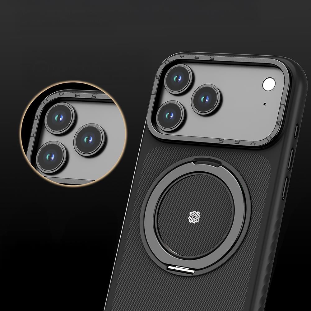 Apple iPhone 17 Kılıf M-safe Şarj Özellikli Metal Standlı Lenyes CK225 Kevlar Kapak