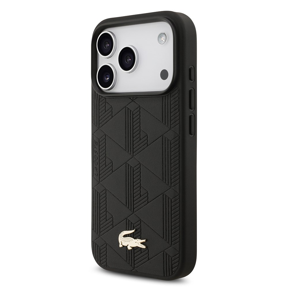 Apple iPhone 17 Pro Kılıf Lacoste Orjinal Lisanslı M-safe Şarj Özellikli PU Deri Tasarımlı Karışık Monogram Desenli Kapak