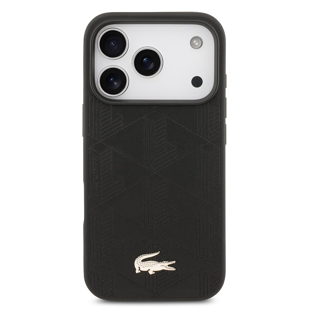 Apple iPhone 17 Pro Kılıf Lacoste Orjinal Lisanslı M-safe Şarj Özellikli PU Deri Tasarımlı Karışık Monogram Desenli Kapak