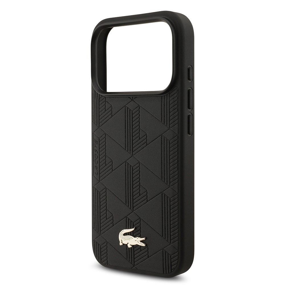 Apple iPhone 17 Pro Kılıf Lacoste Orjinal Lisanslı M-safe Şarj Özellikli PU Deri Tasarımlı Karışık Monogram Desenli Kapak