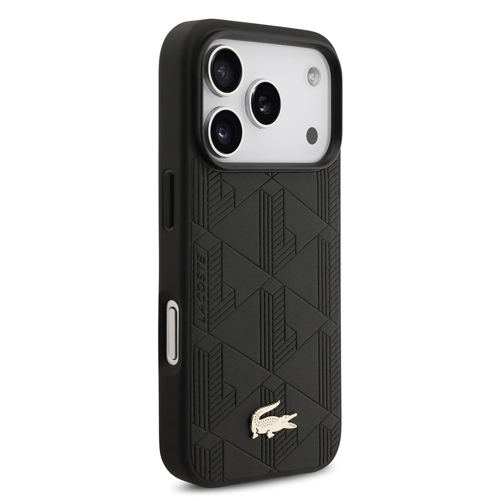 Apple iPhone 17 Pro Kılıf Lacoste Orjinal Lisanslı M-safe Şarj Özellikli PU Deri Tasarımlı Karışık Monogram Desenli Kapak