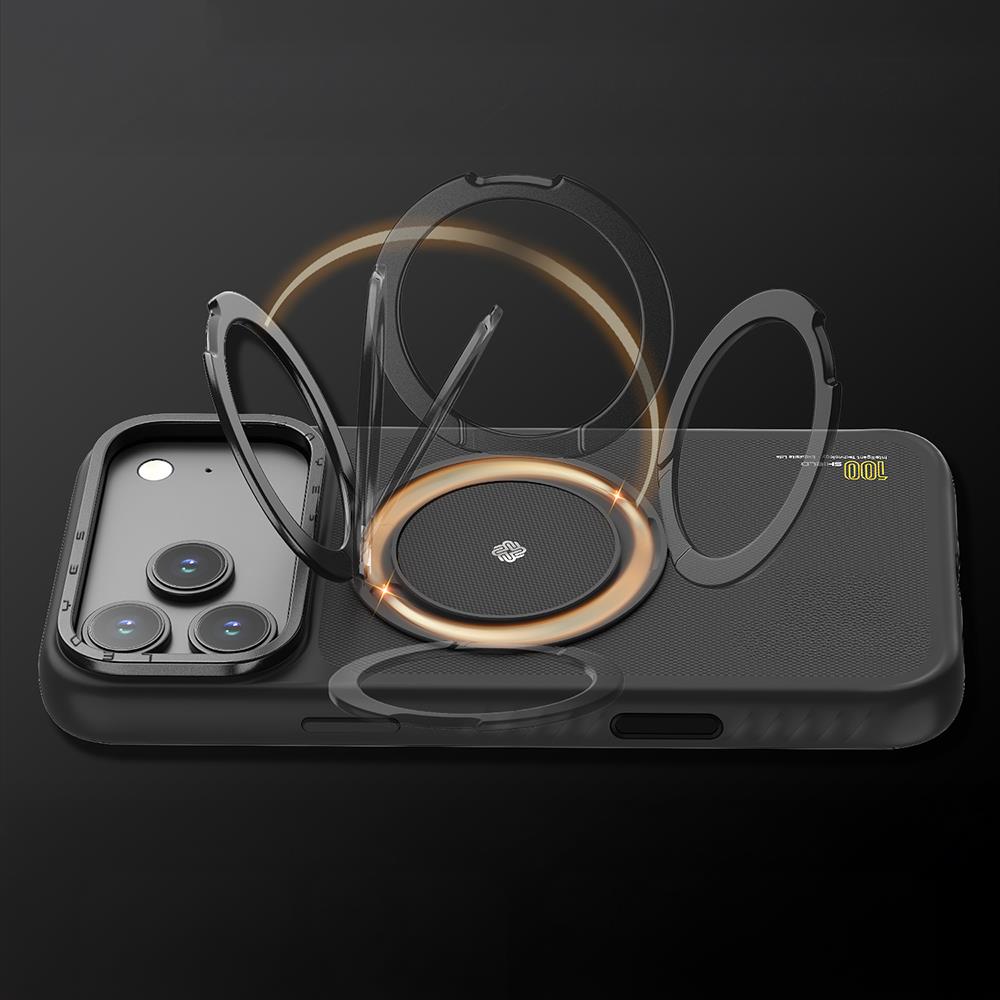 Apple iPhone 17 Pro Kılıf M-safe Şarj Özellikli Metal Standlı Lenyes CK225 Kevlar Kapak