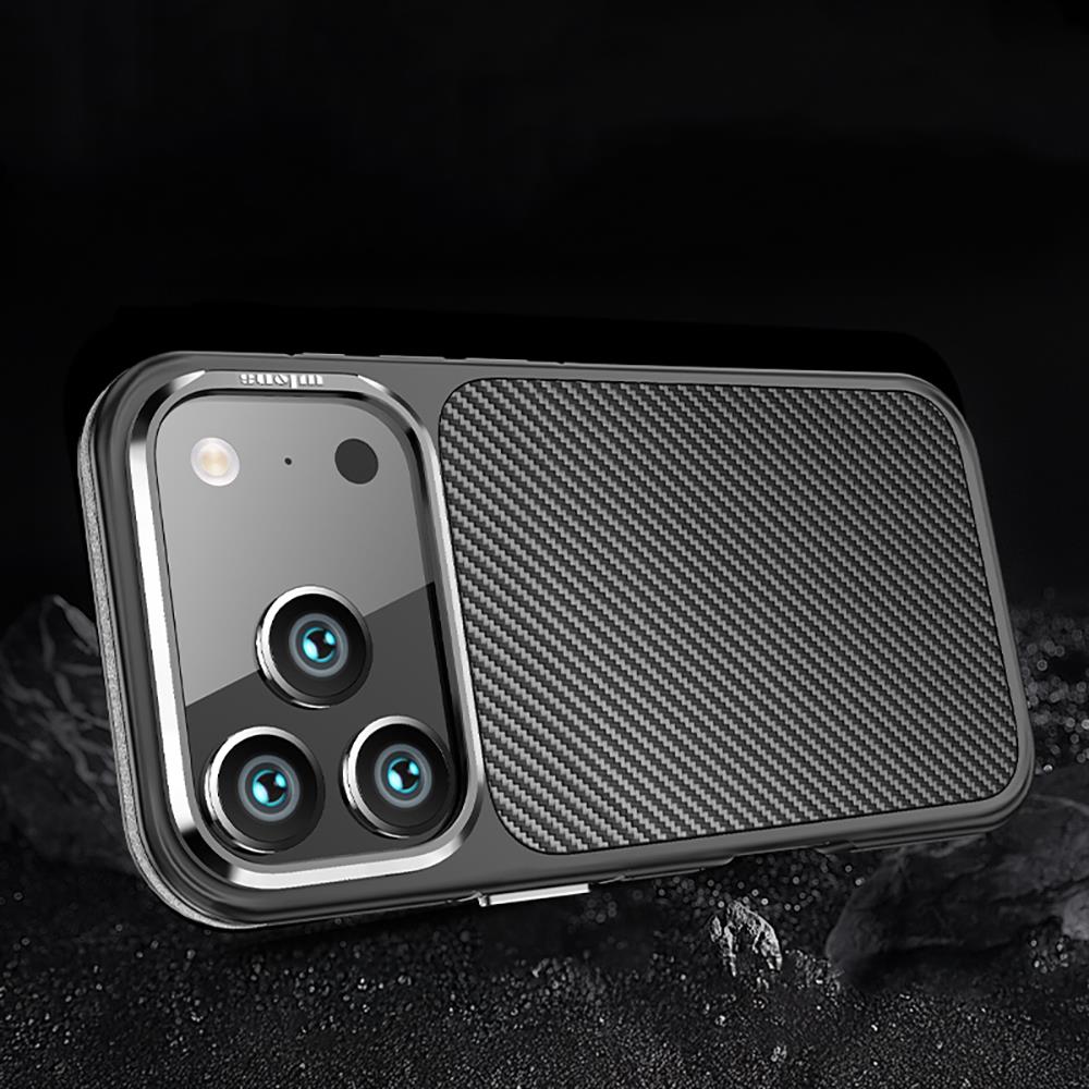 Apple iPhone 17 Pro Kılıf Mat Transparan Karbon Fiber Görünümlü Wlons Marin Kapak