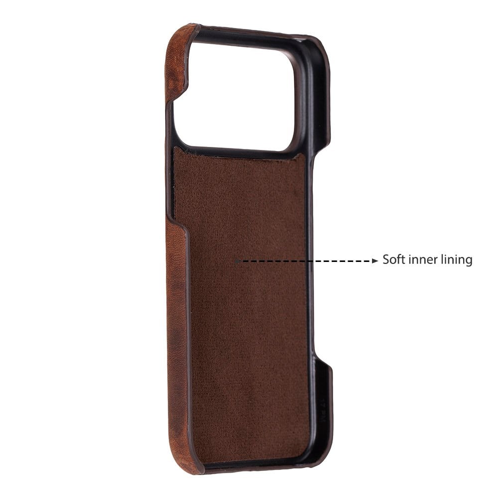 Apple iPhone 17 Pro Max için, Hakiki Deri, El Yapımı Kılıf, Magsafe ile uyumlu, İç Yüzeyi Kadife,Antik Kahve