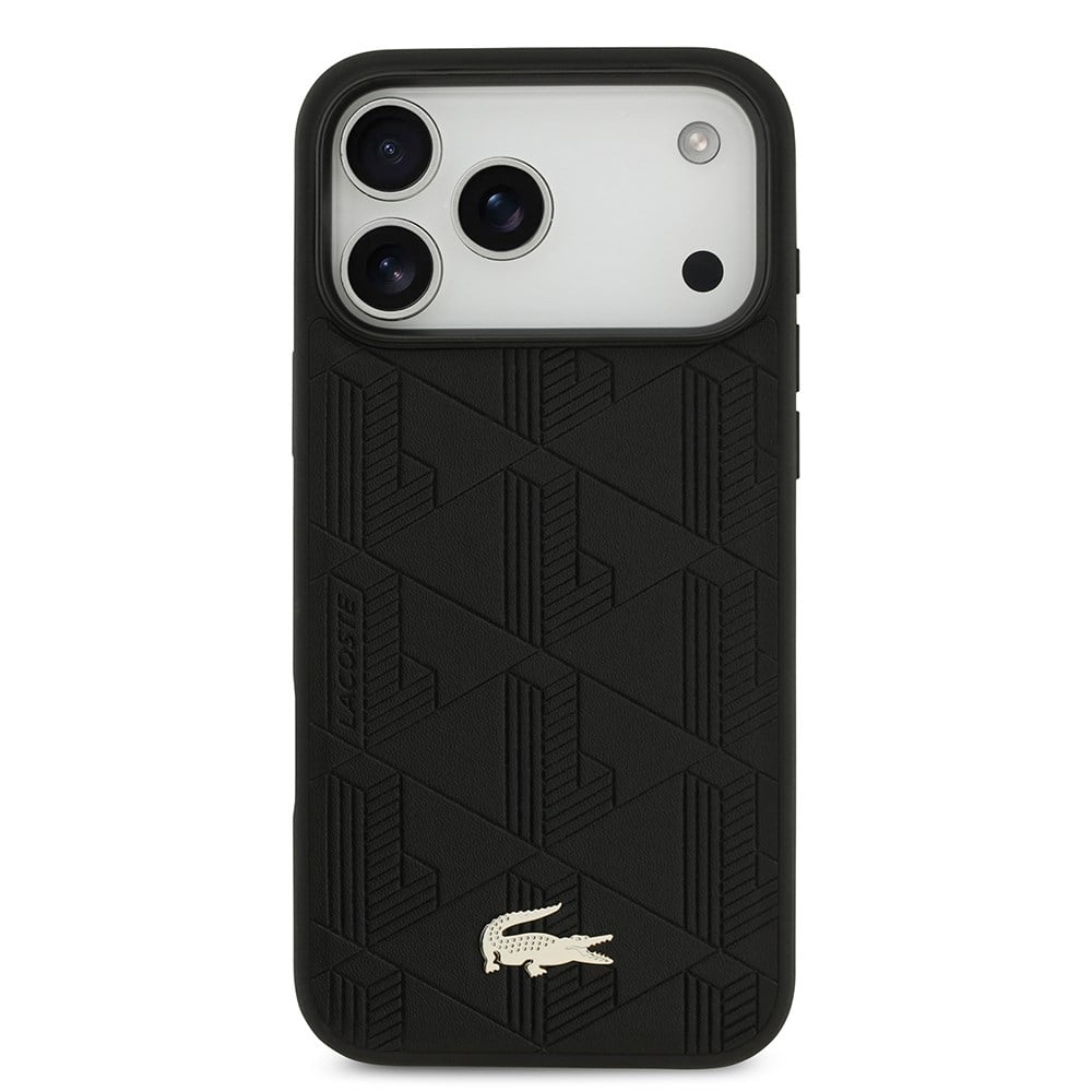 Apple iPhone 17 Pro Max Kılıf Lacoste Orjinal Lisanslı M-safe Şarj Özellikli PU Deri Tasarımlı Karışık Monogram Desenli Kapak