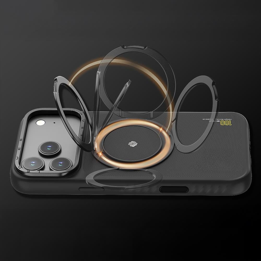 Apple iPhone 17 Pro Max Kılıf M-safe Şarj Özellikli Metal Standlı Lenyes CK225 Kevlar Kapak