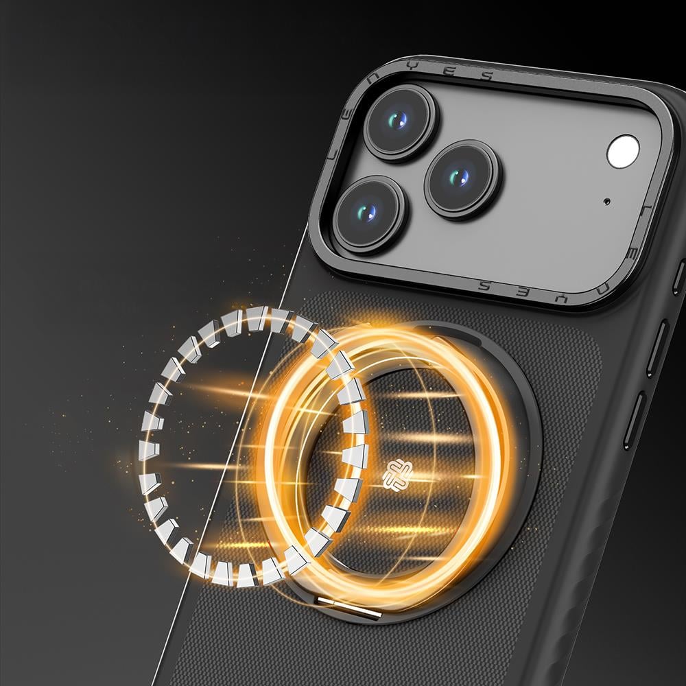 Apple iPhone 17 Pro Max Kılıf M-safe Şarj Özellikli Metal Standlı Lenyes CK225 Kevlar Kapak