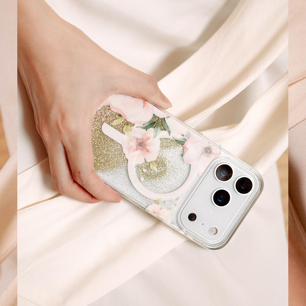 Apple iPhone 17 Pro Max Kılıf M-safe Şarj Özellikli Çiçek Desenli Simli Arka Yüzey Coehl Fleurette Kapak