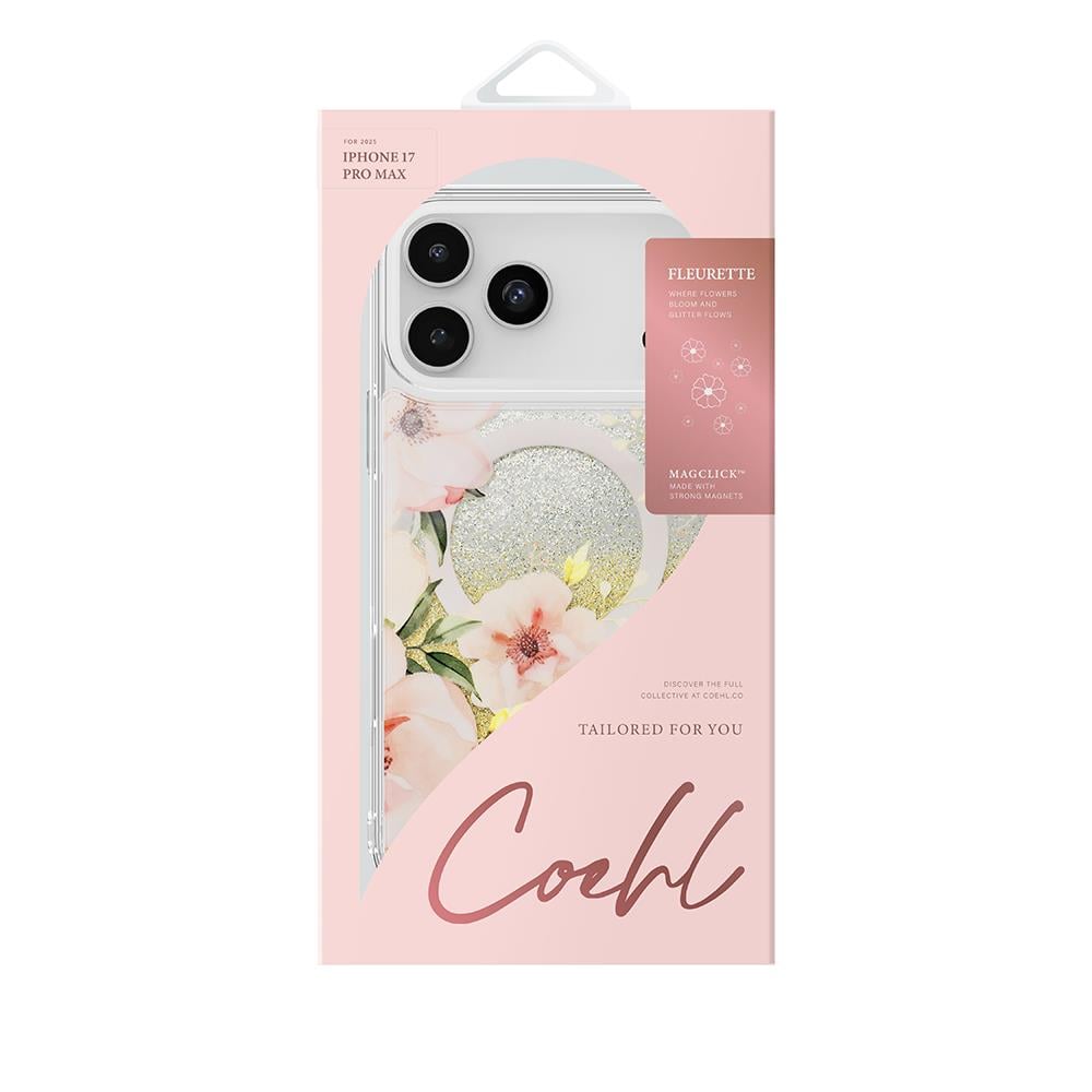 Apple iPhone 17 Pro Max Kılıf M-safe Şarj Özellikli Çiçek Desenli Simli Arka Yüzey Coehl Fleurette Kapak