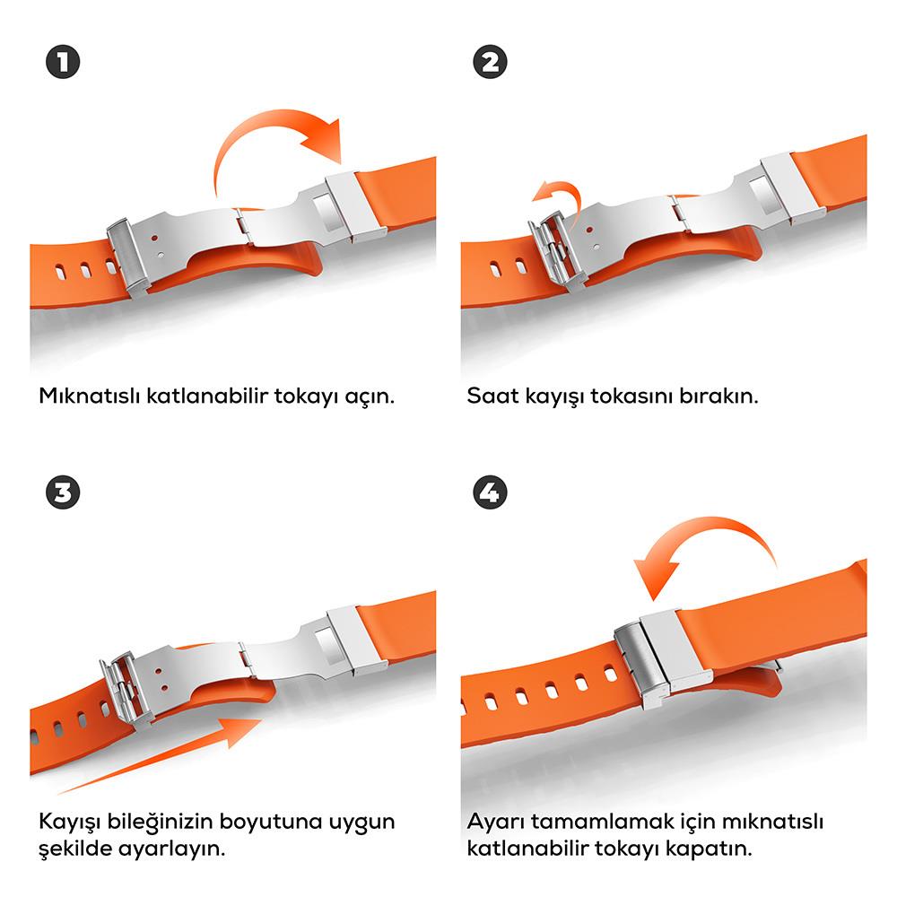 Apple Watch 44mm Zore KRD-145 Metal Tokalı Silikon Kordon