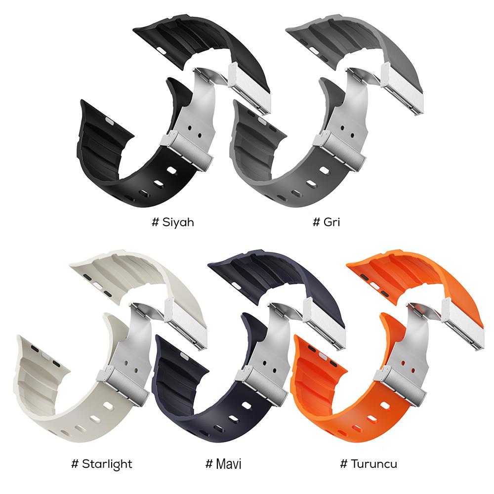 Apple Watch Ultra 49mm Zore KRD-145 Metal Tokalı Silikon Kordon