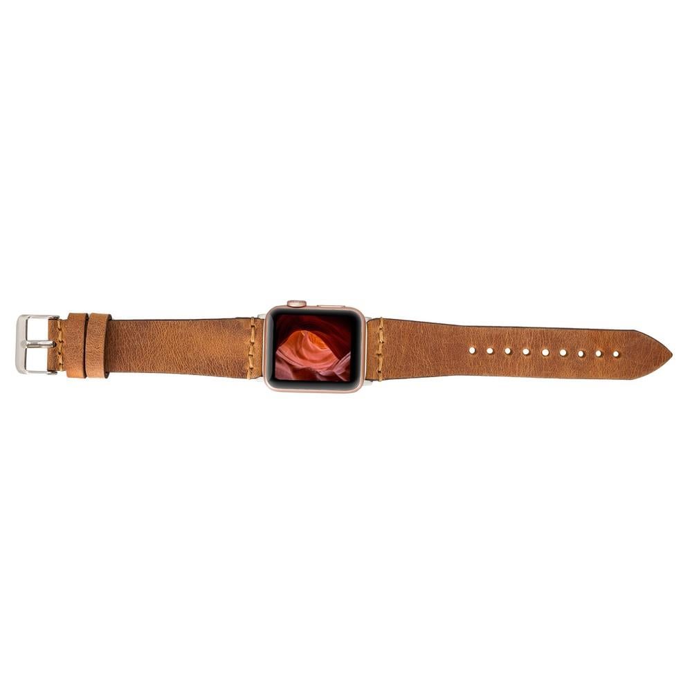 Apple Watch Uyumlu Deri Kordon BA7 42-44-45mm G19 Taba