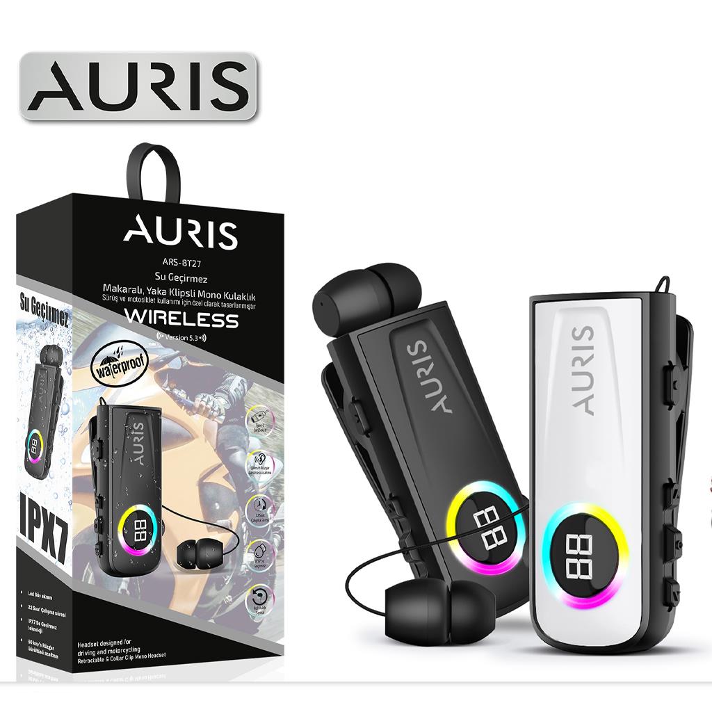 Auris Ars-Bt27 Makaralı  Yaka Klipsli Led Göstergeli Su Geçirmez Bluetooth Kulaklık