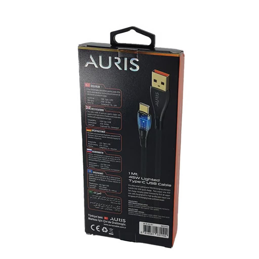 Auris ARS-CB51 45W Usb to Type-C Işıklı Hızlı Şarj Kablo