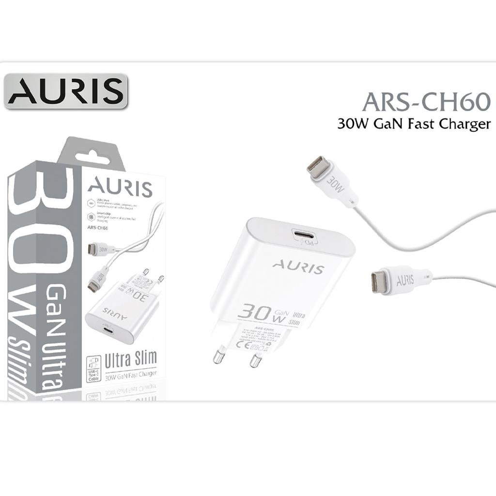 Auris ARS-CH60 Type-C to Type-C 30W GaN Ultra Slim Şarj Seti