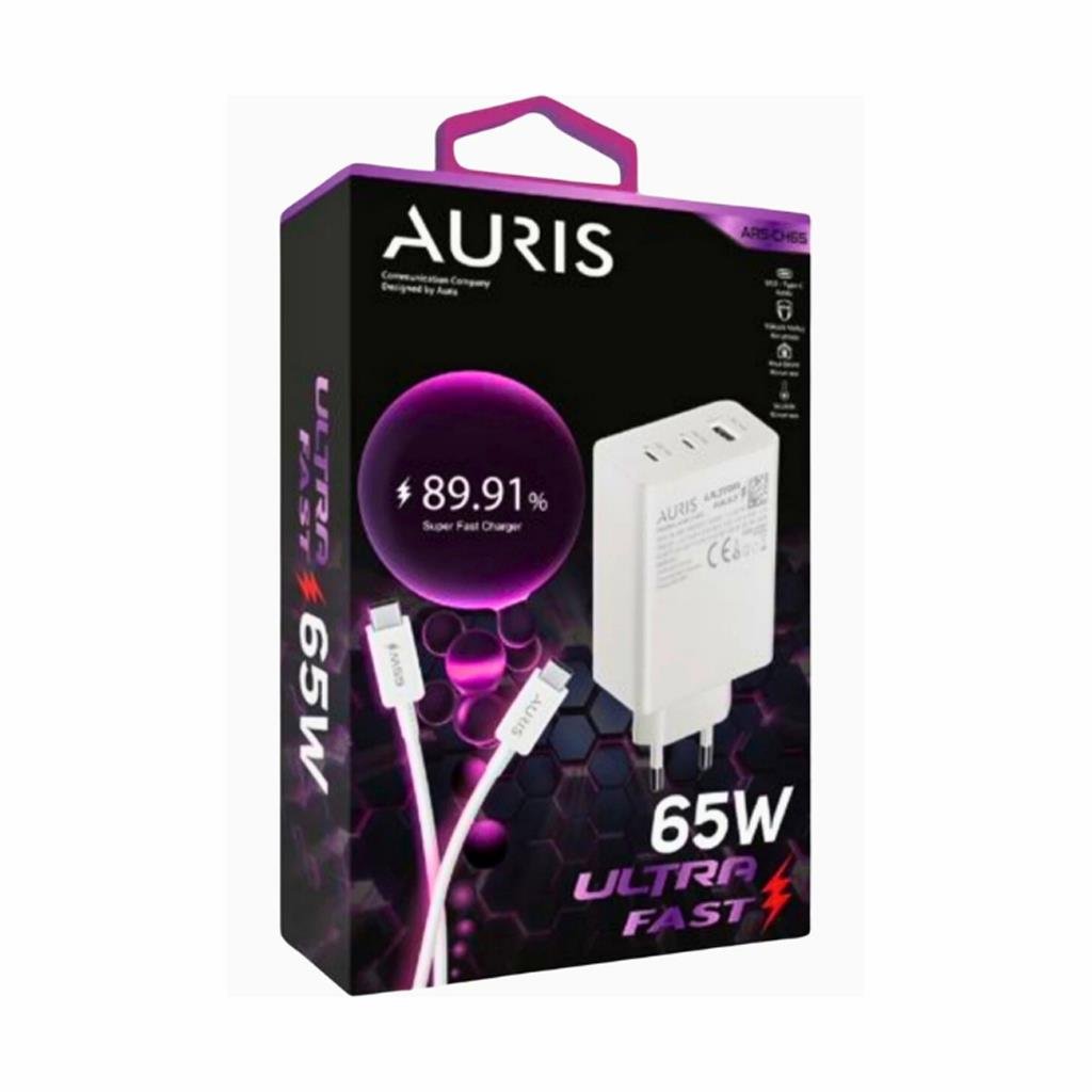 Auris Ars-Ch65 65W Ultra Fast 2X Type-C 1X USB Girişli Hızlı Şarj Cihazı