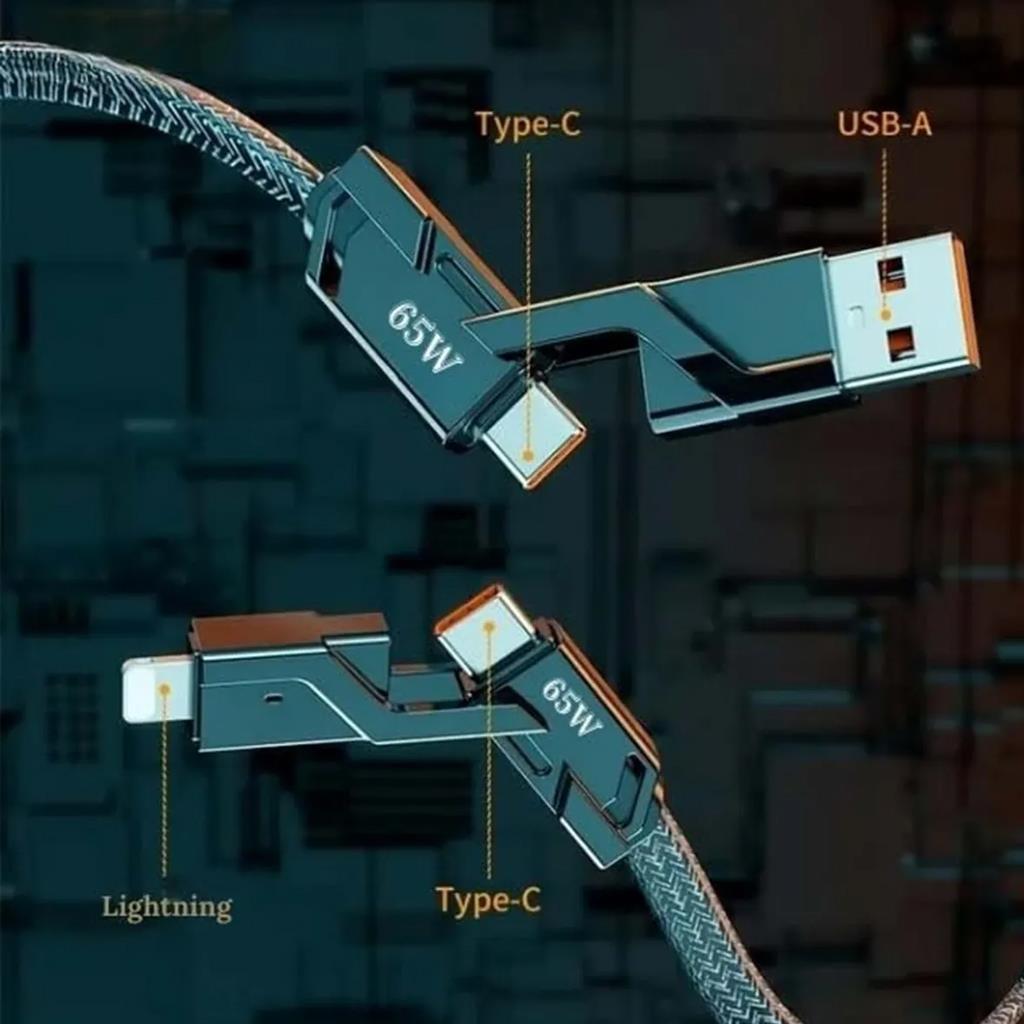 Azeada 65w Çoklu USB Type-C ve Lightning Örgülü Şarj Ve Data Kablosu - 1.5 Metre 65 W