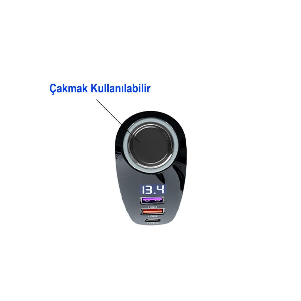 Azeada AZ-C02 110W 3 Soket Göstergeli Araç Çakmaklık Şarjı