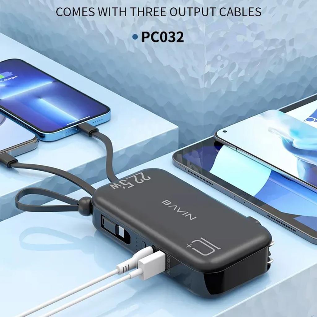 Bavin PC032 10.000mAh 2in1 Adaptör ve Powerbank Bir Arada 22.5W QC3.0 Hızlı Şarj Seti