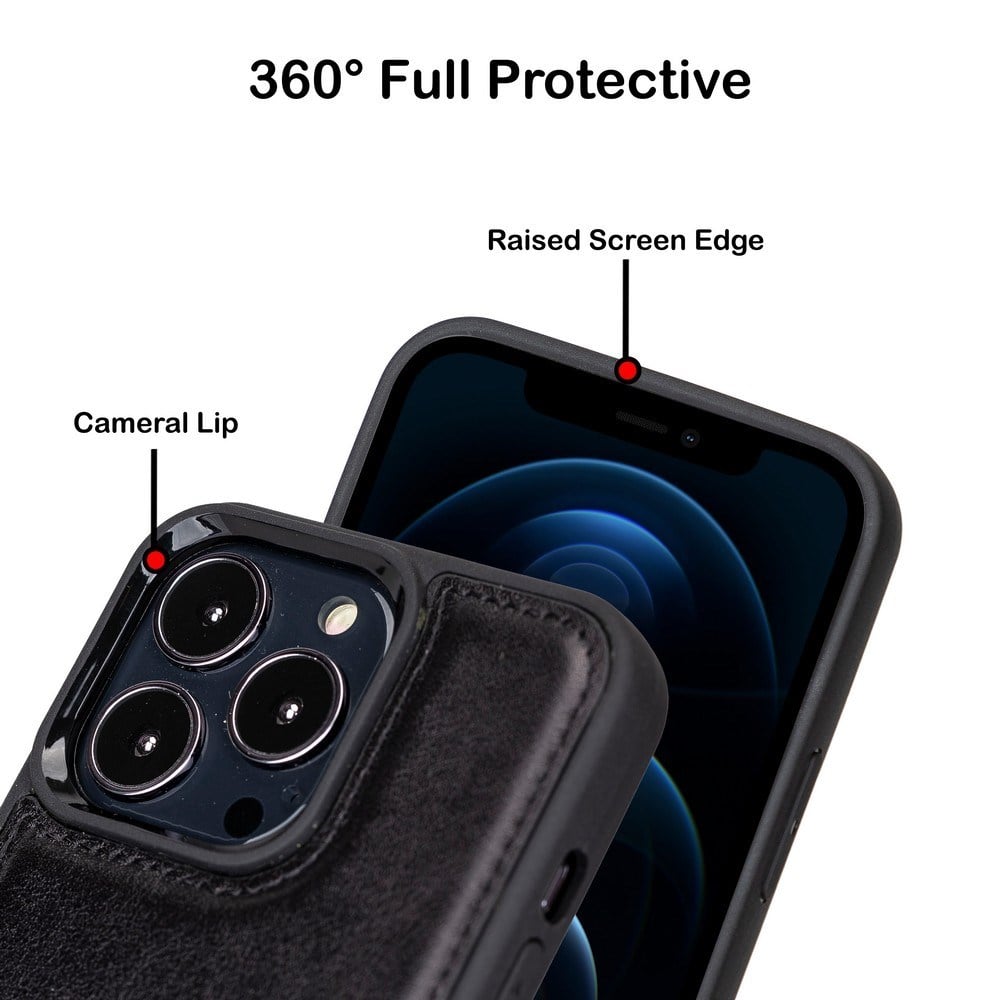 Bouletta Apple iPhone 15 Pro Max Uyumlu Deri Arka Kapak RST1 Siyah
