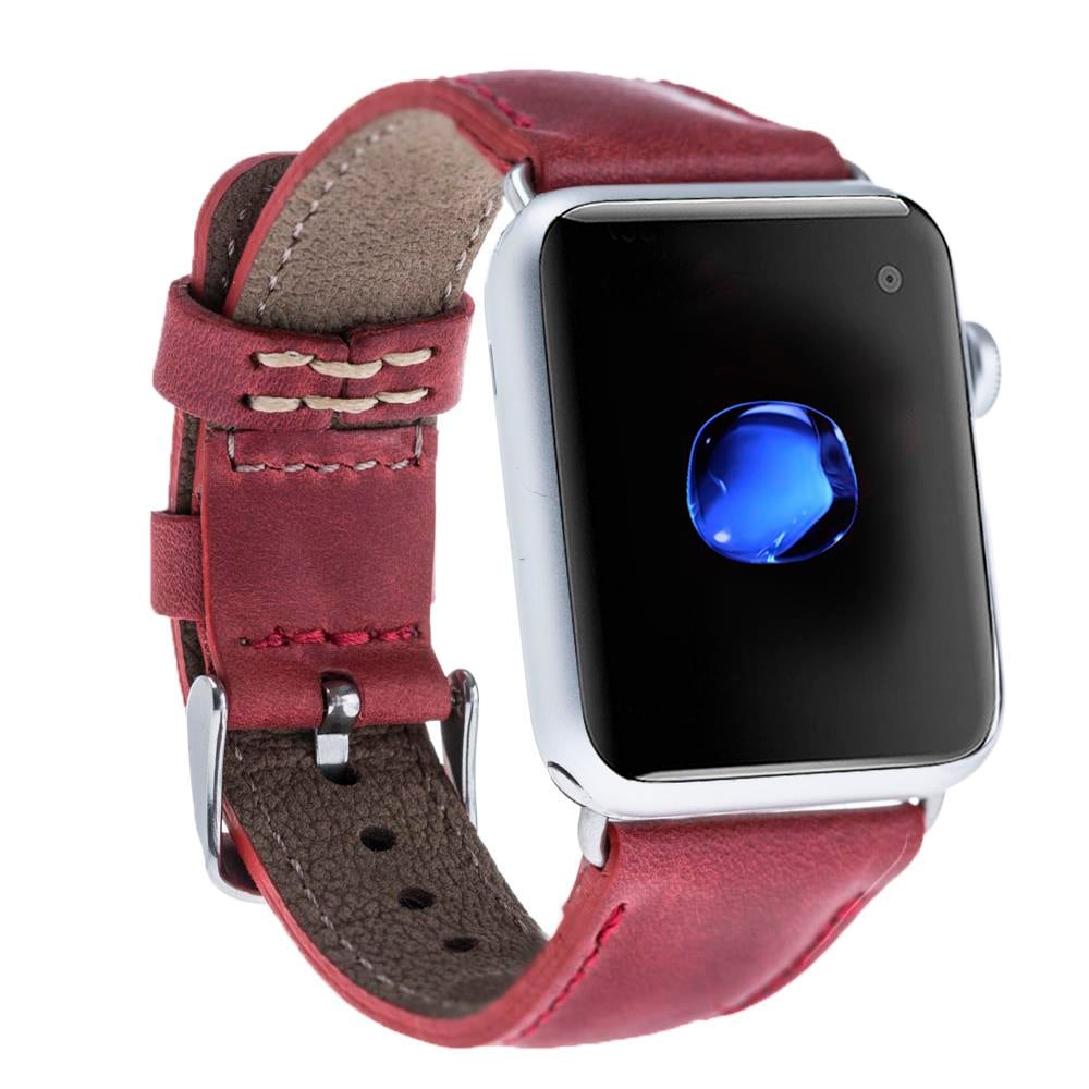 Bouletta Apple Watch Uyumlu Deri Kordon 42-44-45mm CZ04 Kırmızı