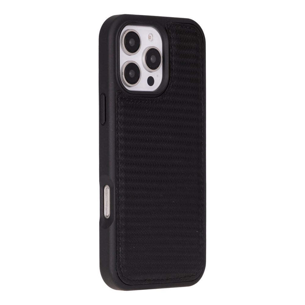 Cüzdan Taşıma Derdi Olmadan – iPhone 16 Pro Max Uyumlu Hakiki Deri El Yapımı Kart Yuvalı Kılıf (Karbon Siyahı)