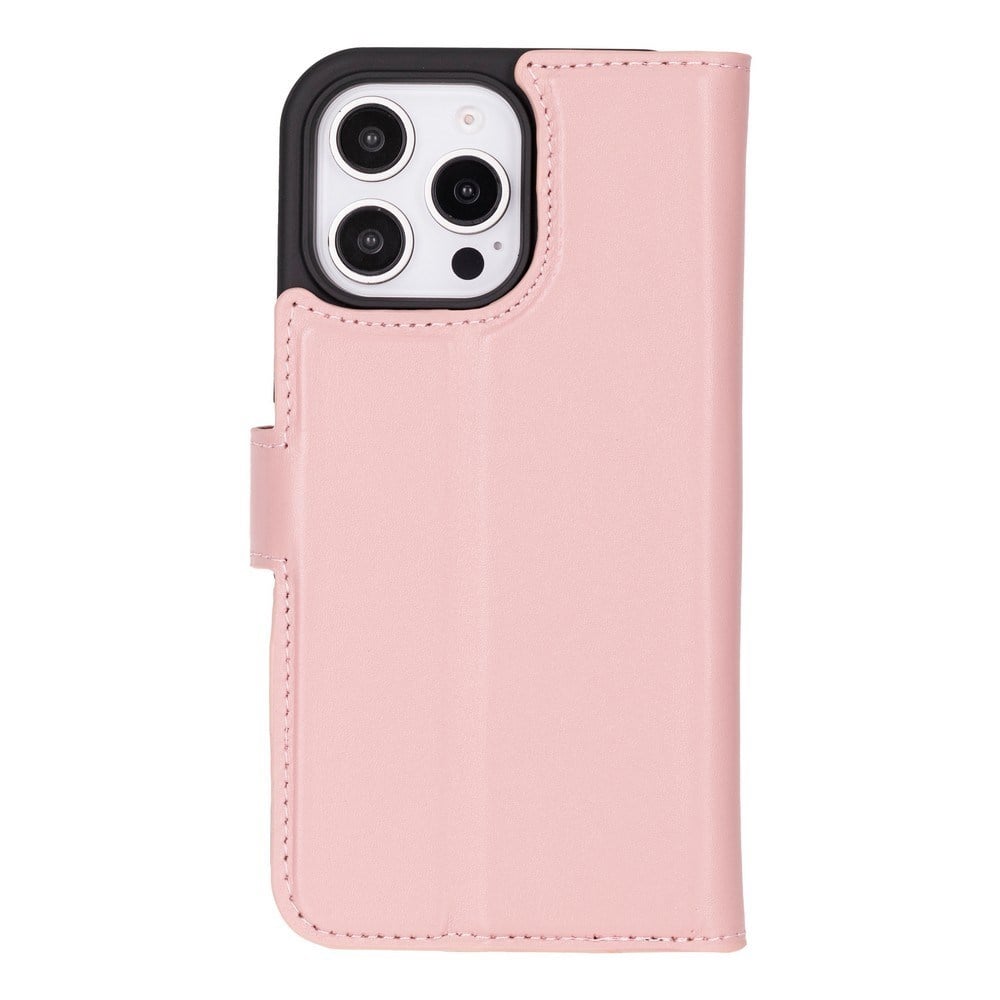 Cüzdan Taşıma Derdi Olmadan – iPhone 16 Pro Max Uyumlu Hakiki Deri El Yapımı Kart Yuvalı Kılıf (Toz Pembe)
