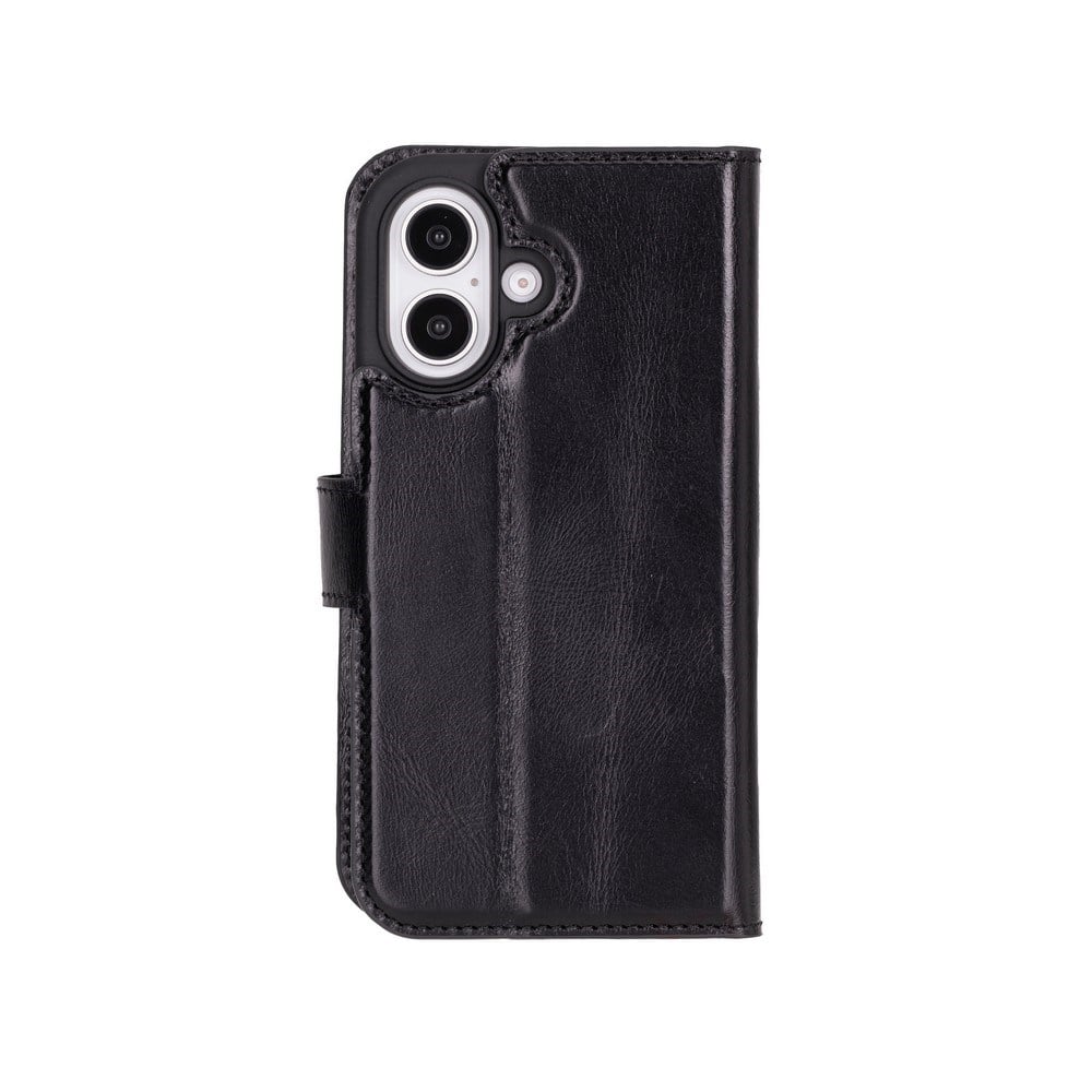 Cüzdan Taşıma Derdi Olmadan – iPhone 16 Uyumlu Hakiki Deri El Yapımı Kart Yuvalı Kılıf (Kömür Siyah)