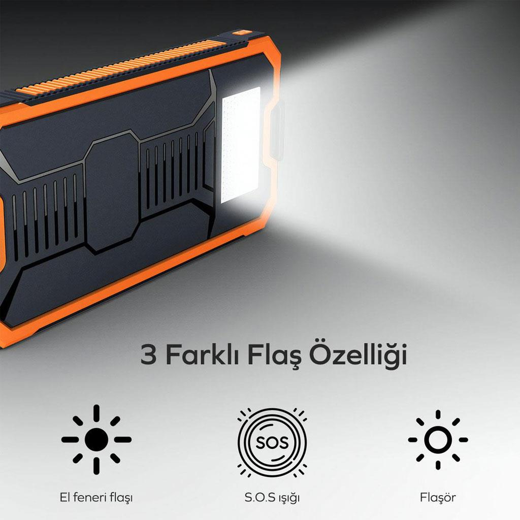 POWERBANK / TAŞINABİLİR ŞARJ CİHAZI   Deji DJ-OL02 Güneş Enerjisi İle Şarj Olabilen Led  Fenerli 10.000 mAh Tank Kasa Powerbank